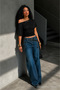 Women's Off-Shoulder Black Crop T-Shirt - 3