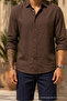 Men's Polo Collar Loose Fit Brown Muslin Shirt - 6