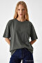 Women's Crew Neck Smoked Oversized T-Shirt