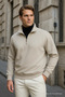 Men's Basic Cream Half Zipper Sweatshirt - 2