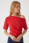 Women's Off-Shoulder Short Sleeve Red Blouse - 2