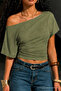 Women's Off-Shoulder Khaki Crop T-Shirt - 6