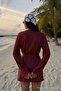Women's V-Neck Loose Belted Burgundy Kimono - 6