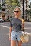 Women's Off-The-Shoulder Basic Smoked T-Shirt