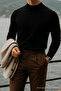 Men's High Neck Casual Black Knit Sweater