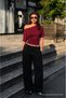 Women's Daily Casual Tight Fit Burgundy Crop Blouse - 2