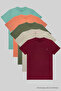 Men's 100% Cotton 5-Piece T-Shirt Pack Burgundy-Grey-Khaki-Orange-Cagla