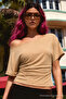 Women's Bodycon Boat Neck Beige Blouse - 5