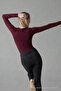 Women's Long Sleeve Crew Neck Burgundy Blouse - 5
