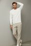 Men's Crew Neck Casual Ecru Knit Sweater - 4