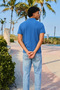 Men's Short Sleeve A.Blue Loose Polo Collar T-Shirt - 3