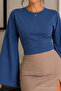 Women's Slim Off-Shoulder Blue Cotton Blouse - 5