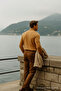 Men's High Neck Casual Brown Knit Sweater - 6