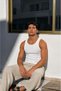 Men's Flexible Relaxed White Ribbed Tank Top - 5
