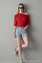 Women's Short Sleeve Cotton Tight-Fitting Red T-Shirt - 3