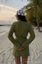 Women's V-Neck Casual Belted Khaki Kimono - 6