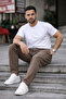 Taupe Color Men's Summer Linen Blend Relaxed Trousers - 6
