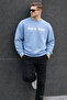 Written Design Cotton Casual Men's Baby Blue Sweatshirt - 4