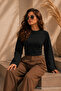 Women's Knitted Slim Fit Elegant Black Blouse - 4
