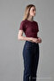 Women's Wide Short Sleeve Burgundy Crop T-Shirt - 2