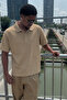 Men's Trend Casual Cream Polo Neck T-Shirt