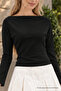 Women's Black Slim Fit Bateau Neck Blouse - 5