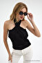 Women's Cross-Strapped Low-Cut Black Blouse - 4