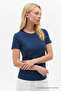 Women's Crew Neck Loose Basic Indigo T-Shirt - 5