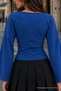 Women's V-Neck Casual Blue Blouse for the Transition Season - 6