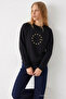 Women's Star Printed Black Casual Sweatshirt - 5