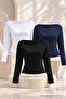 Women's Boat Neck Basic Slim Blouse 3-Piece Set