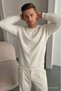Men's Loose Textured Flare Ecru Sweatshirt - 5
