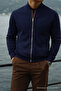 Men's Relax Cotton Navy Blue Loose College Jacket