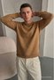 Men's Loose Textured Flare Caramel Sweatshirt - 6