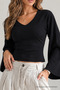 Women's V-Neck Bodycon Black Blouse - 5