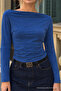 Women's Blue Basic Fitted Blouse - 5