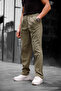 Men's Baggy Fit Pleated Fabric Trousers Khaki - 2