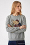 Women's Cmbn Teddy Bear Printed Gray Sweatshirt - 2