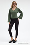 Women's V-Neck Long Sleeve Slim Fit Khaki Blouse - 4