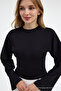 Kadın Basic Geniş Kol Siyah Crop Bluz - 5