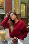 Women's Oversize Thick Soft Crew Neck Sweatshirt Burgundy - 2