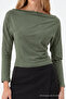 Women's Khaki Fitted Plain Boat Neck Blouse - 5
