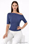 Women's Off-Shoulder Short Sleeve Blue Slim Blouse - 4