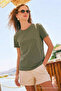 Women's Short Sleeve Cotton Khaki T-Shirt - 5