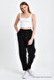 Black High Waist Elastic Waist Linen Trousers - 3