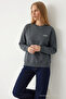 Women's Smoked Sweatshirt with Chest Text Print - 4