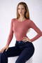 Women's Long Sleeve Crew Neck Pink Stylish Blouse - 5