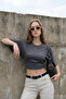 Women's Basic Smoked Crop Blouse with Waist Detail - 4