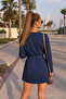 Women's V-Neck Long Sleeve Navy Blue Kimono - 5