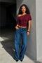 Women's Off-Shoulder Burgundy Crop T-Shirt - 3